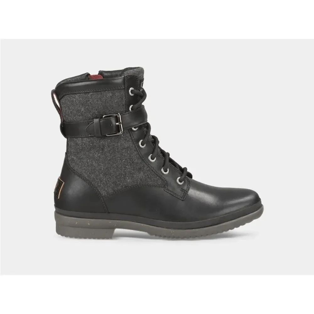 UGG Kesey Waterproof Black Leather Combat Boots $160